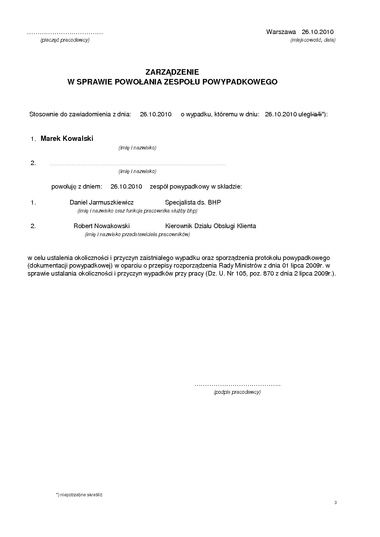 Przykładowa dokumentacja wypadku przy pracy – strona 4