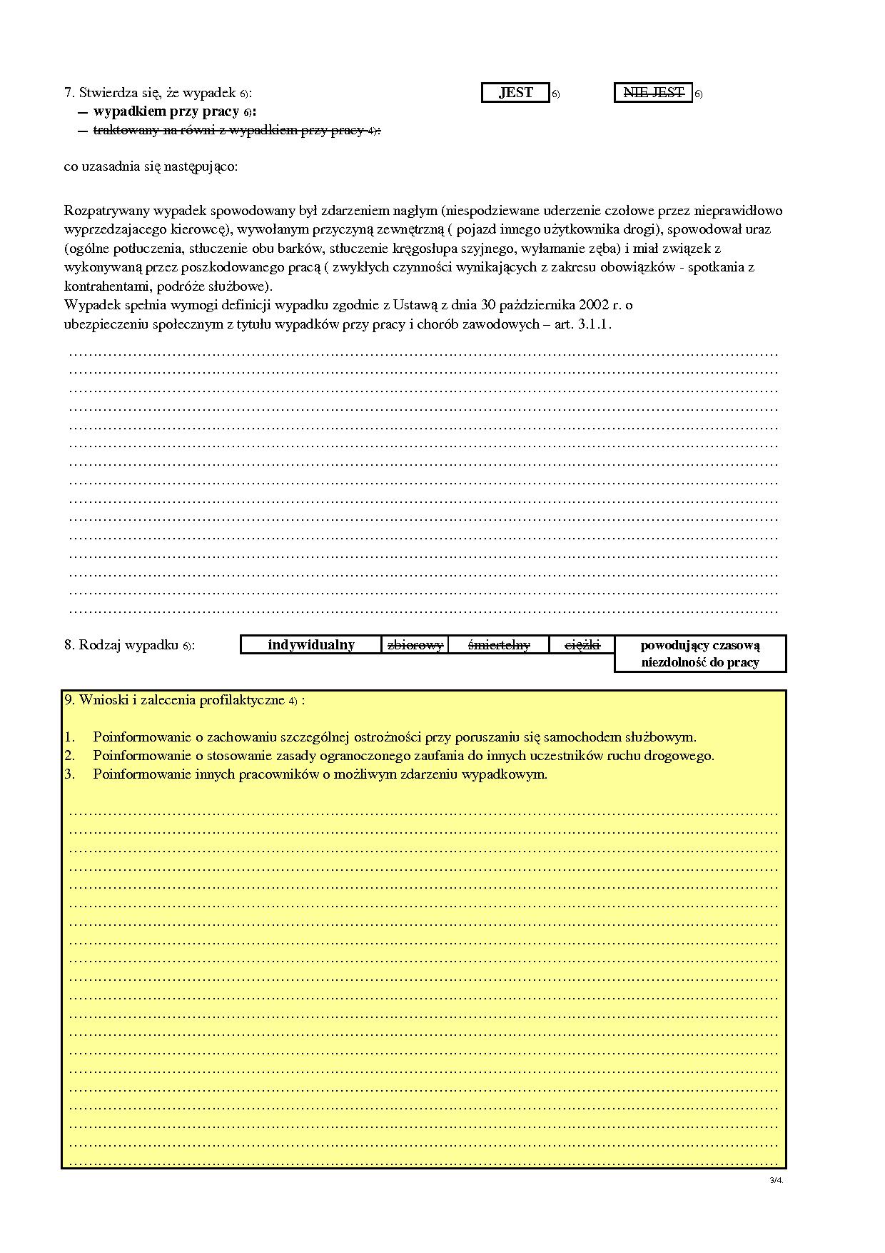 Przykładowa dokumentacja wypadku przy pracy – strona 7