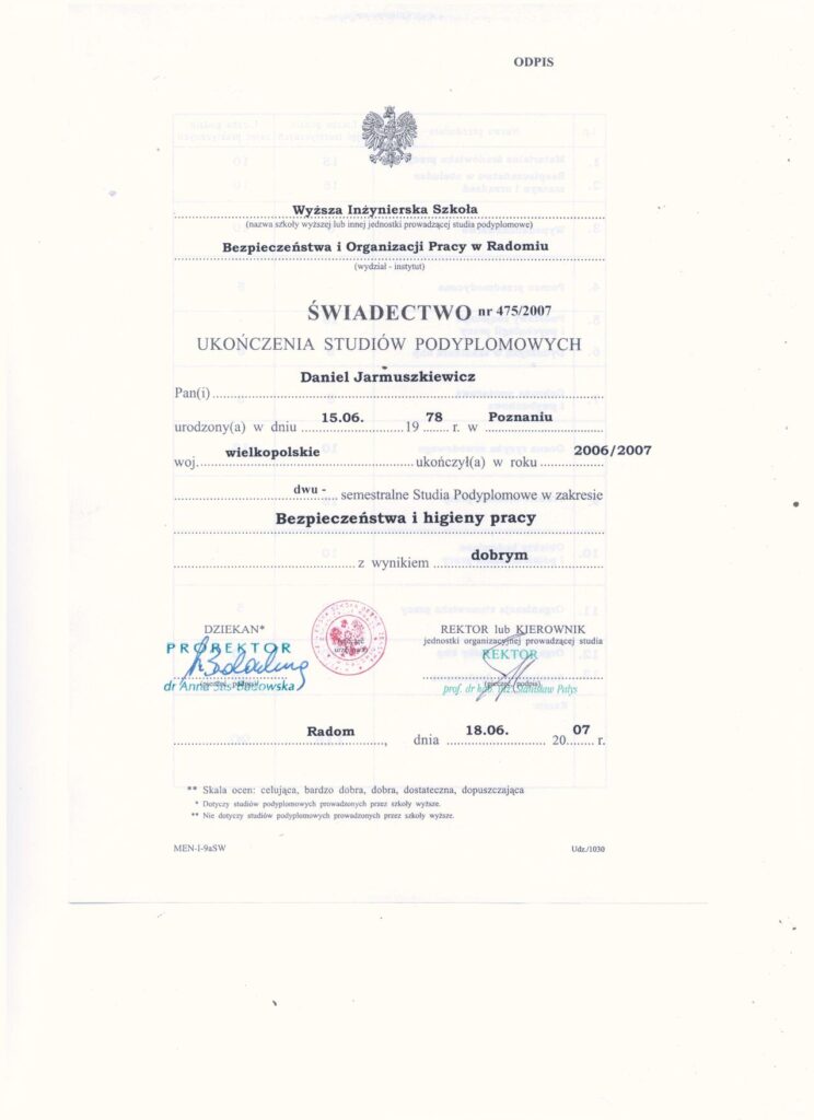 4. świadectwo Daniel Jarmuszkiewicz